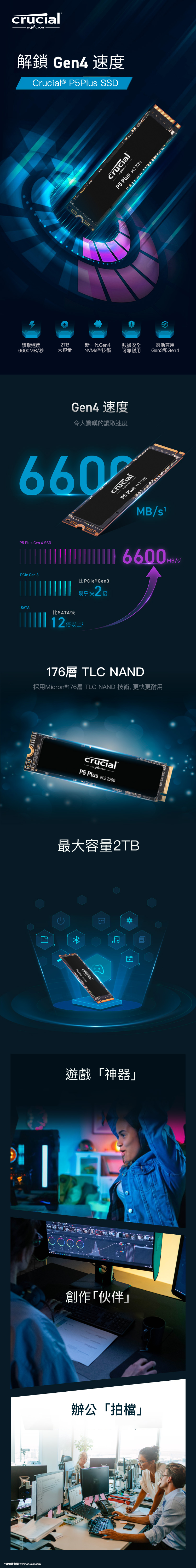 Crucial - P5 Plus 3D NAND NVMe PCIe M.2 固態硬碟2TB (CT2000P5PSSD8)