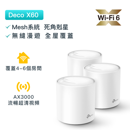 TP-Link - Deco X60 雙頻AX3000 WiF6 路由器Mesh系統（3件裝）全屋覆蓋 無縫漫游 網狀Mesh路由器（支援IPTV）