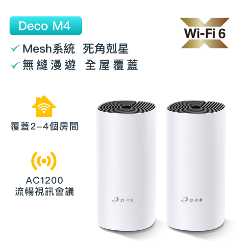 TP-Link - Deco M4 雙頻AC1200 WiFi路由器 Mesh 系統（2件裝）全屋覆蓋 無縫漫游 網狀Mesh路由器（支援IPTV）