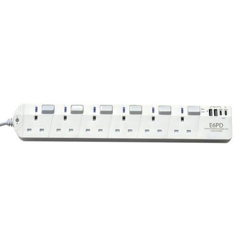 EIGHT - TypeC PD+USB 連6位13A拖板 - 白色 (E6PD)
