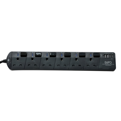 EIGHT - TypeC PD+USB 連6位13A拖板 - 黑色 (E6PD)