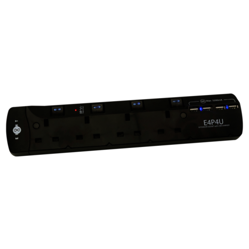 EIGHT 4位13A+4組USB充電 3.2A輸出 防雷拖板 E4P4U (黑色)