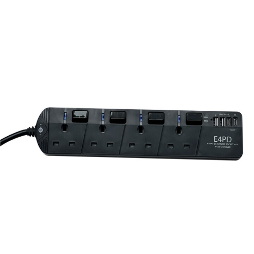 EIGHT - TypeC PD+USB 連4位13A拖板 - 黑色 (E4PD)