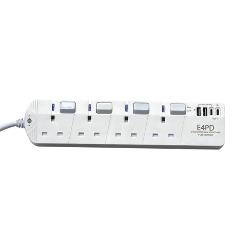 EIGHT - TypeC PD+USB 連4位13A拖板 - 白色 (E4PD)